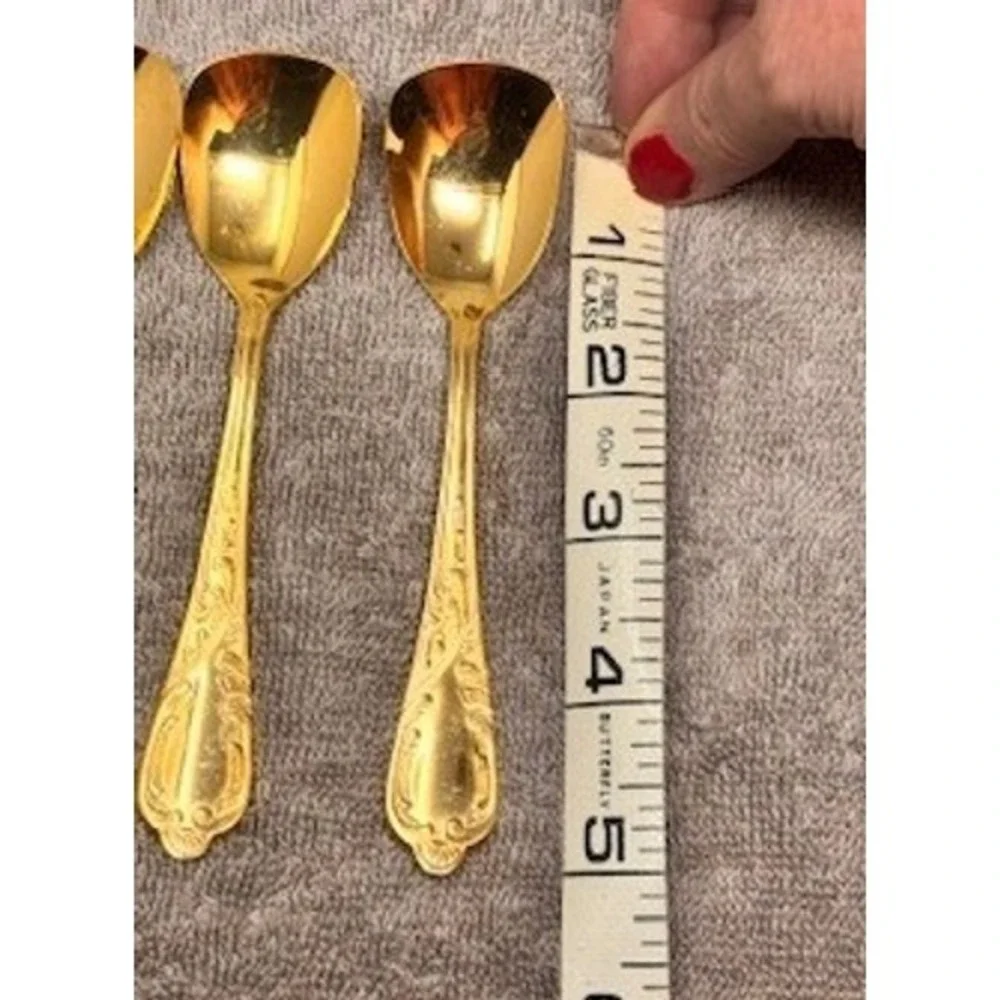 Nivella 23/24K Hartvergoldet 6 Gold Plated Rococo Dessert Spoons Tongs Germany
